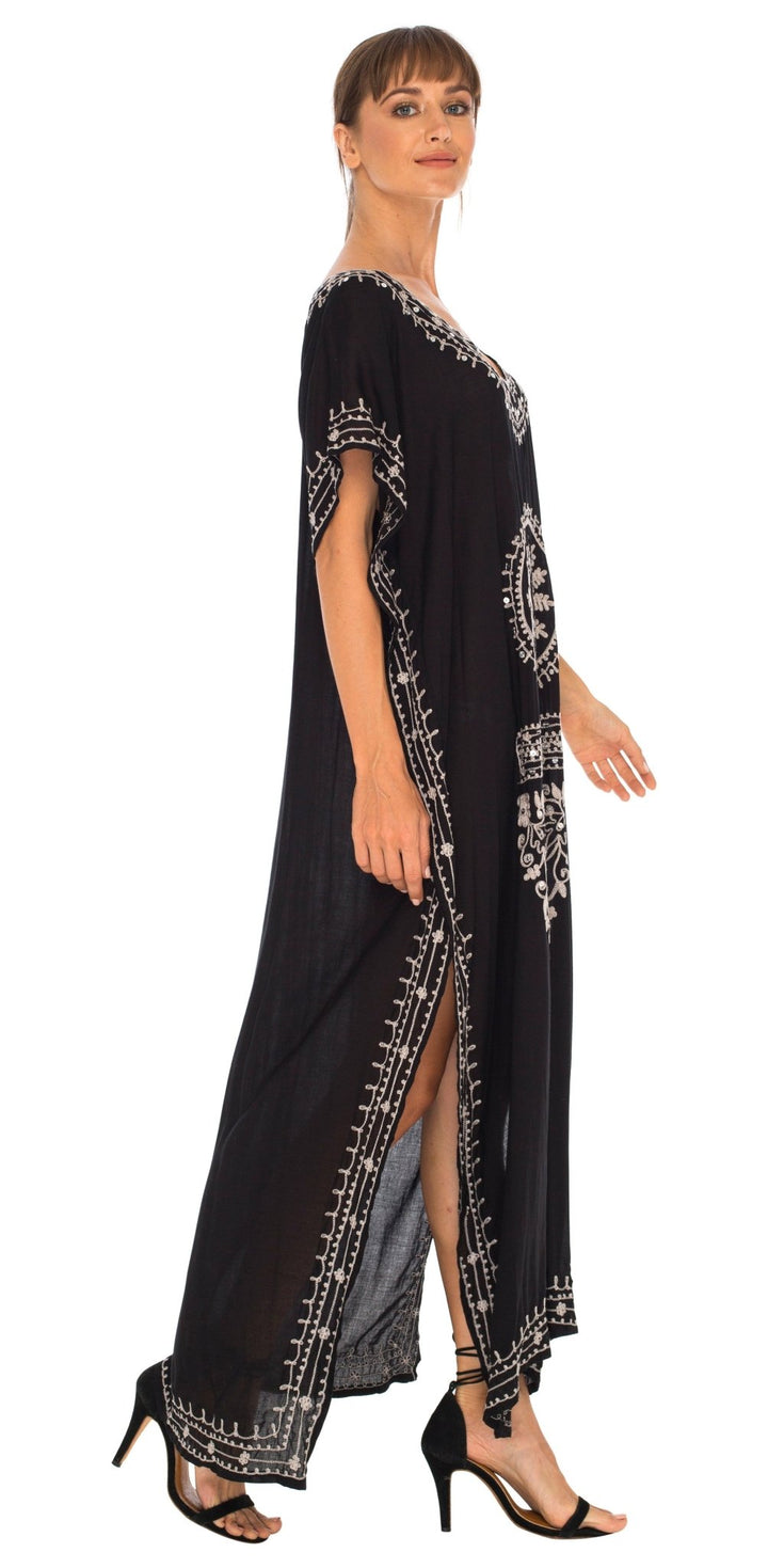 SHU - SHI Women's Long Kaftan Beach Dress - Ethnic Mandala Print Maxi Cover - Up - Love ShuShi