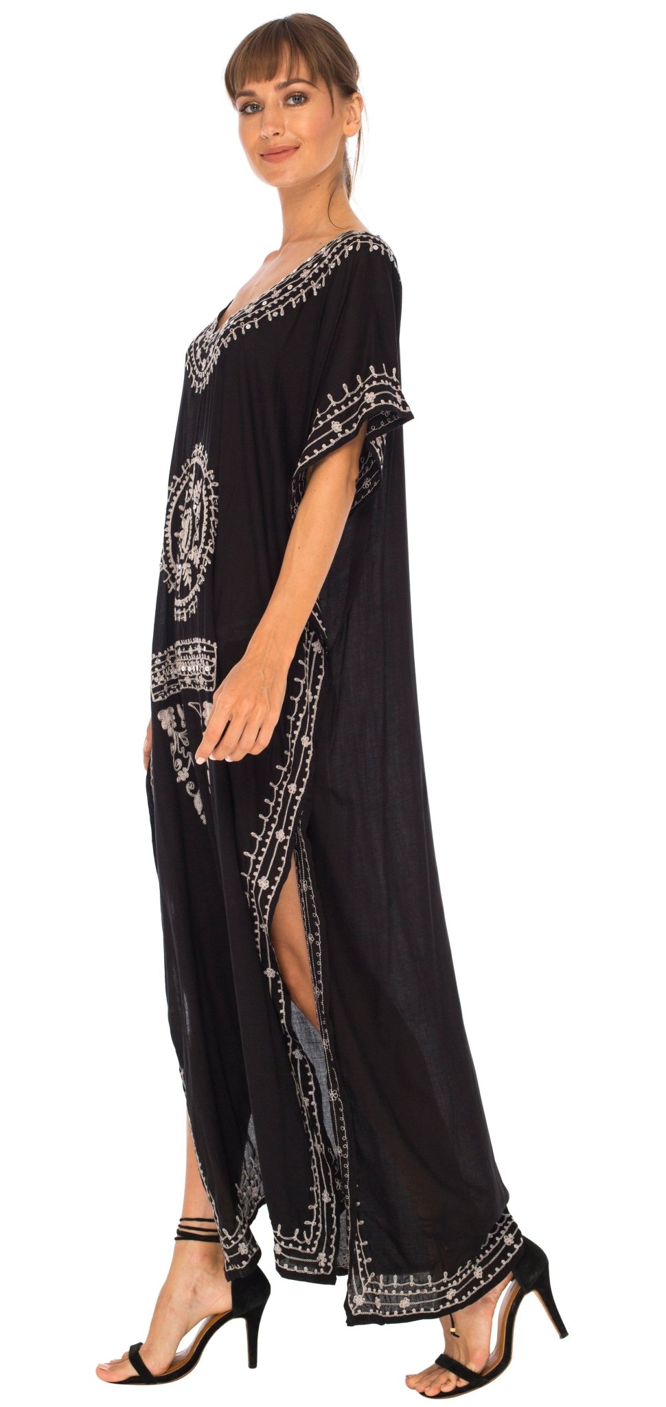 SHU - SHI Women's Long Kaftan Beach Dress - Ethnic Mandala Print Maxi Cover - Up - Love ShuShi