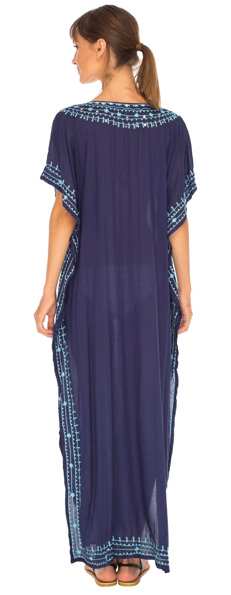 SHU - SHI Women's Long Kaftan Beach Dress - Ethnic Mandala Print Maxi Cover - Up - Love ShuShi