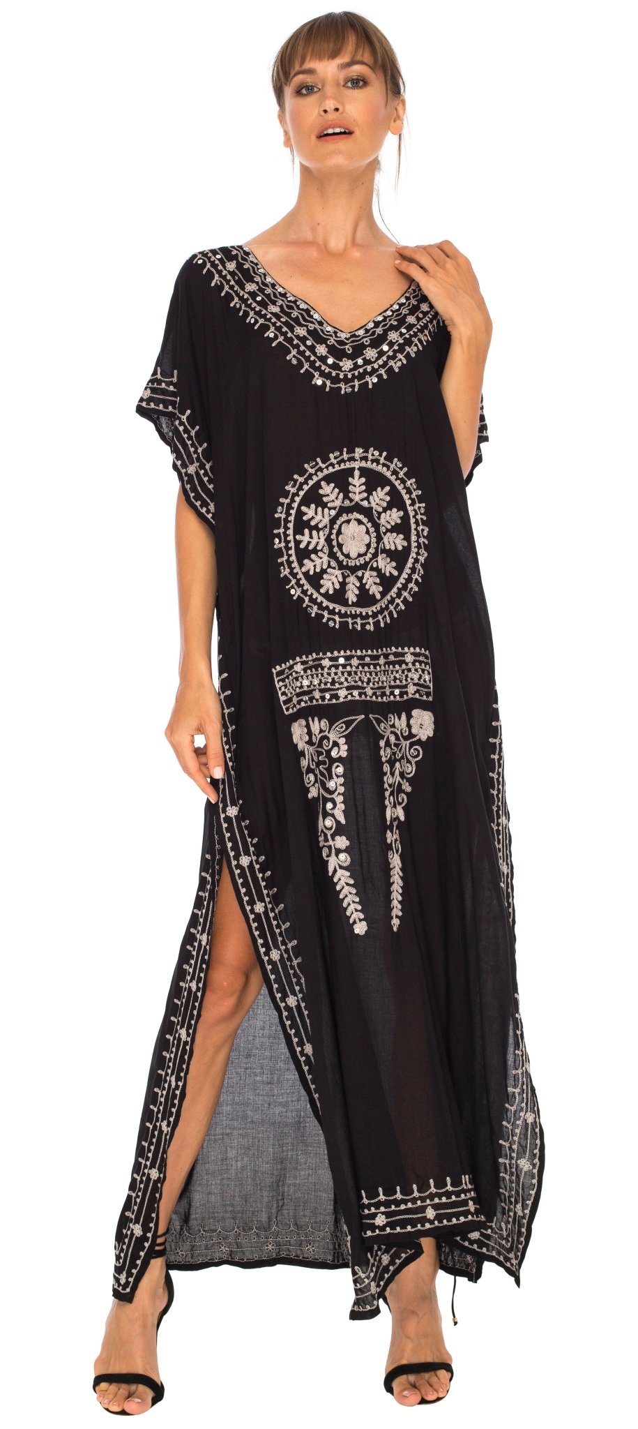 SHU - SHI Women's Long Kaftan Beach Dress - Ethnic Mandala Print Maxi Cover - Up - Love ShuShi