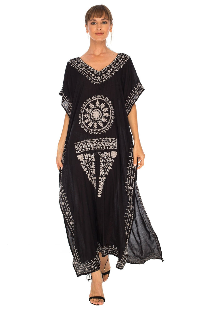 SHU - SHI Women's Long Kaftan Beach Dress - Ethnic Mandala Print Maxi Cover - Up - Love ShuShi