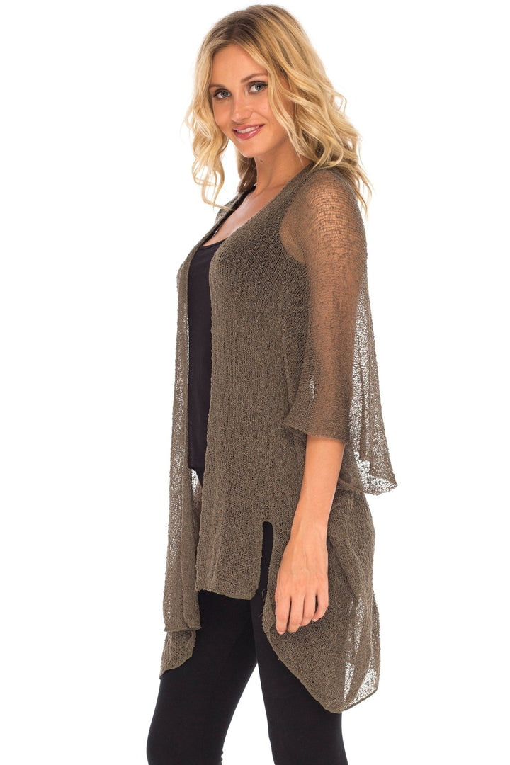 SHU - SHI Womens Long Sheer Kimono Cardigan Sweater Open Front Beach Top Cover Up - Love ShuShi