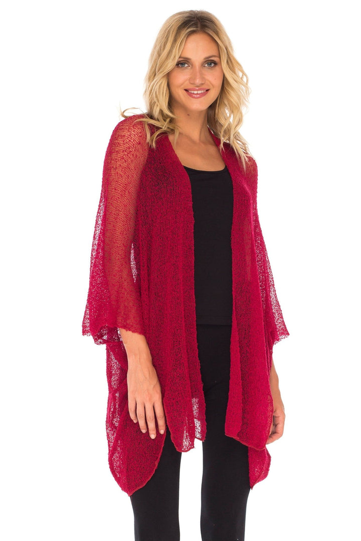 SHU - SHI Womens Long Sheer Kimono Cardigan Sweater Open Front Beach Top Cover Up - Love ShuShi