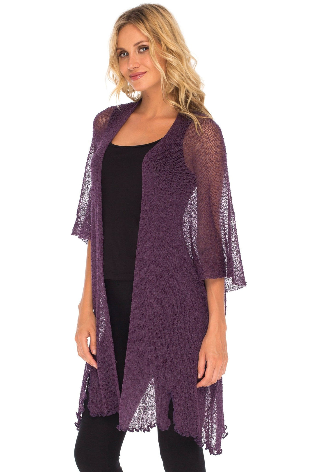 SHU - SHI Womens Long Sheer Kimono Cardigan Sweater Open Front Beach Top Cover Up - Love ShuShi