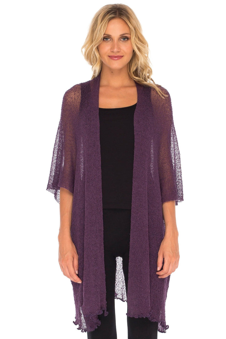 SHU - SHI Womens Long Sheer Kimono Cardigan Sweater Open Front Beach Top Cover Up - Love ShuShi