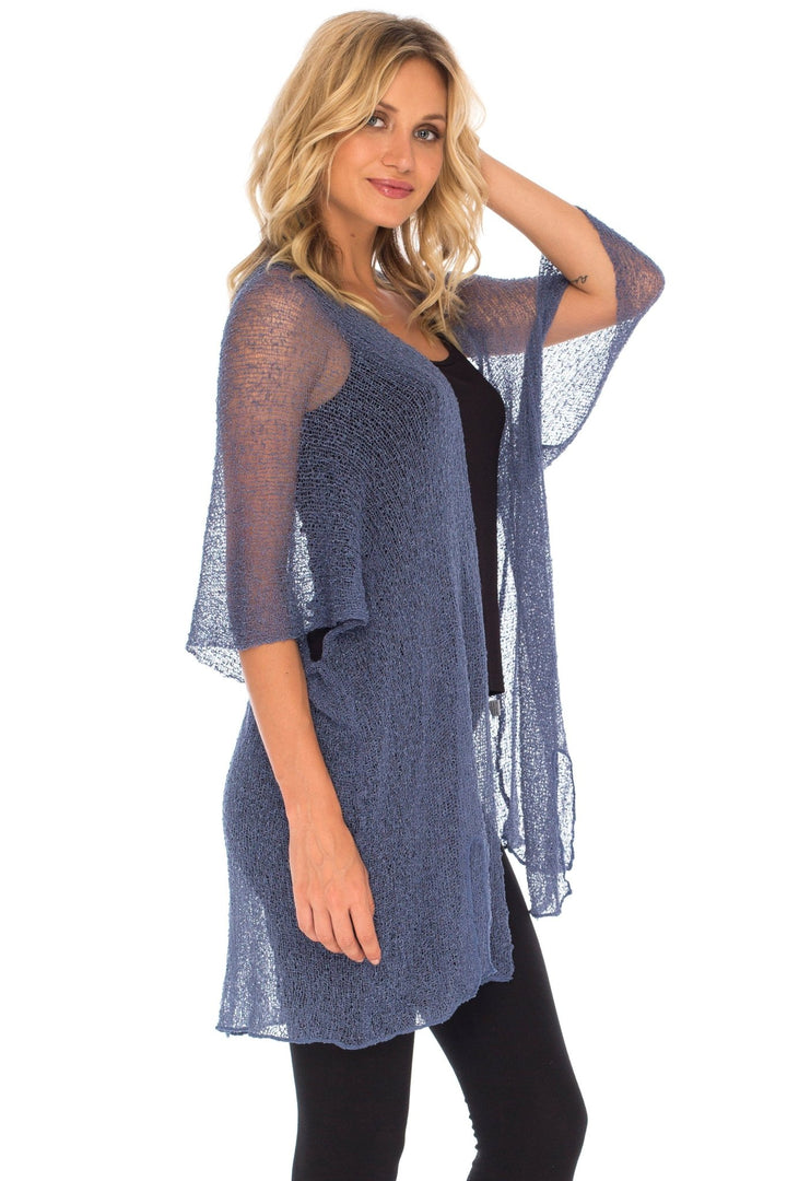 SHU - SHI Womens Long Sheer Kimono Cardigan Sweater Open Front Beach Top Cover Up - Love ShuShi