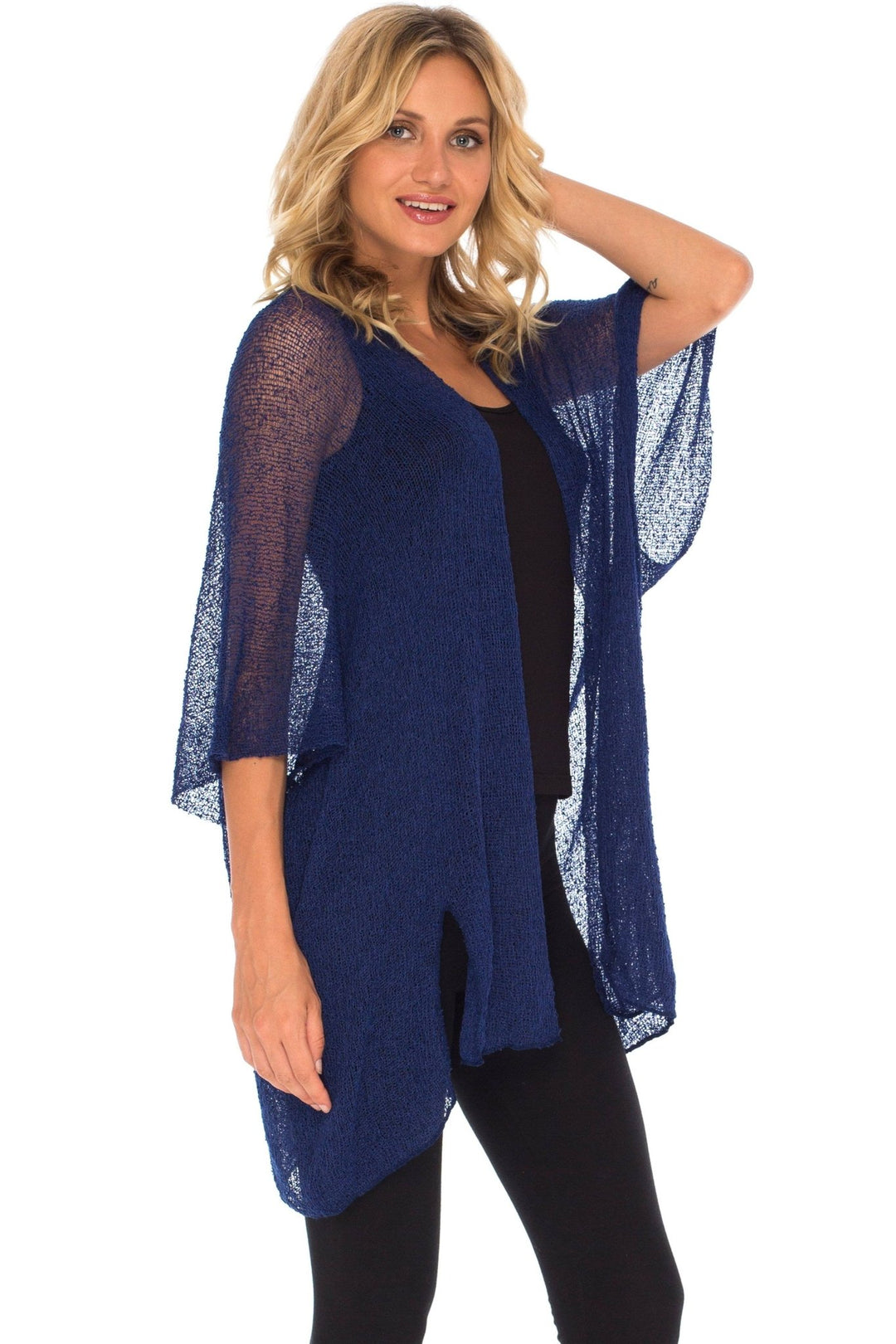 SHU - SHI Womens Long Sheer Kimono Cardigan Sweater Open Front Beach Top Cover Up - Love ShuShi