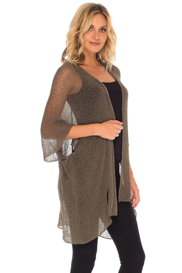 SHU - SHI Womens Long Sheer Kimono Cardigan Sweater Open Front Beach Top Cover Up - Love ShuShi