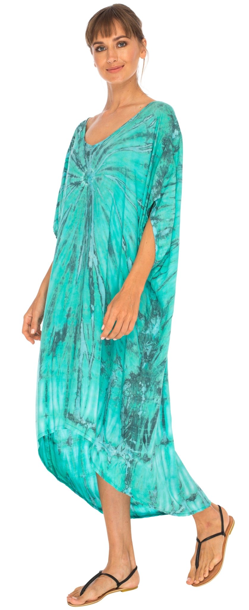 SHU - SHI Women's Loose Beach Cover - Up Dress - Oversized Boho Tunic Top with Tie Dye Design - Love ShuShi