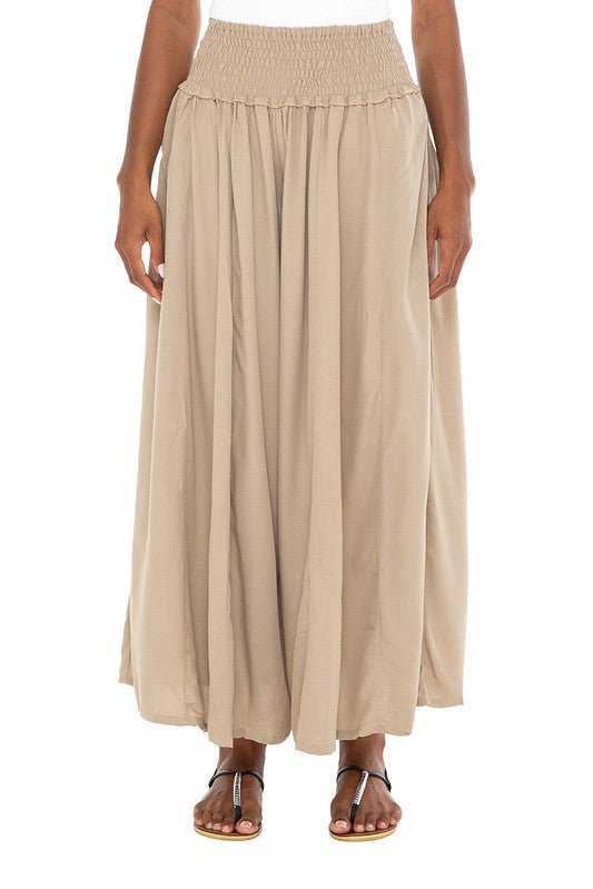 SHU - SHI Women's Palazzo Flowy Summer Pants - Wide Leg Lounge Trousers with Elastic Waist and Side Pockets - Tan - Love ShuShi