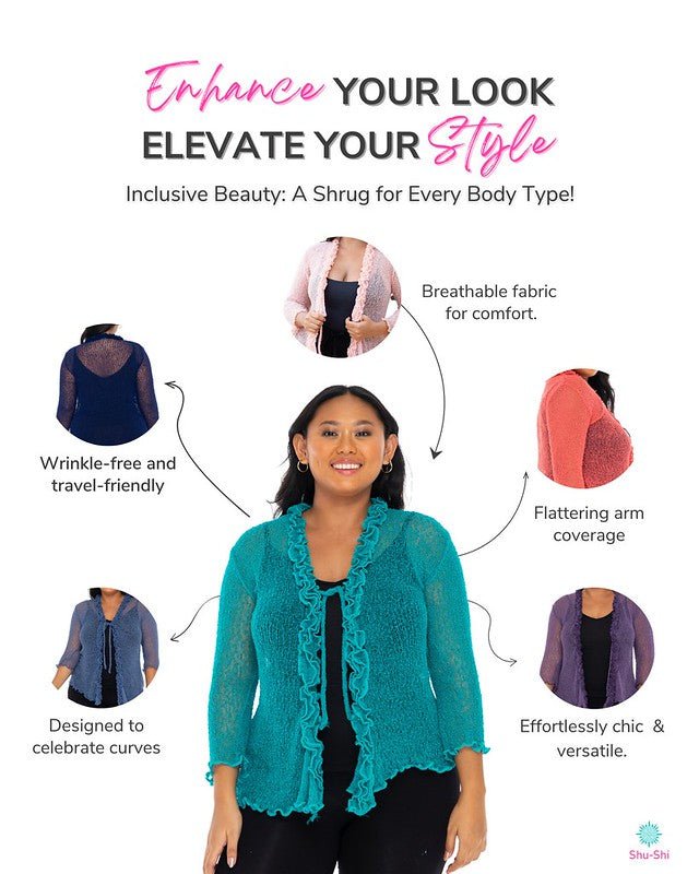 SHU - SHI Womens Plus Size Ruffle Shrug Shrug Tie Top Open Front Cardigan Lightweight Knit XL 2X 3X 4X Bolero Sweater - Love ShuShi