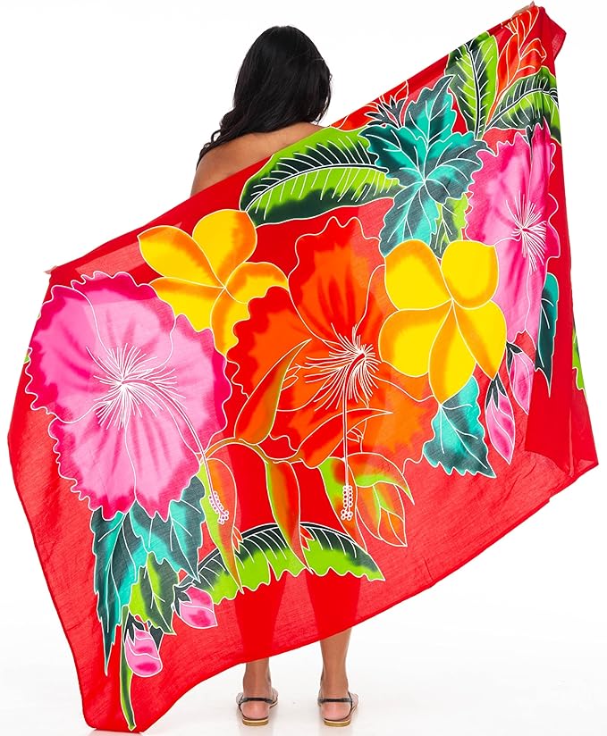 SHU - SHI Womens Plus Size Sarong Hibiscus Floral Pareo Cover Up - Flower Beach Wrap Long Pool Resort Skirt - Love ShuShi