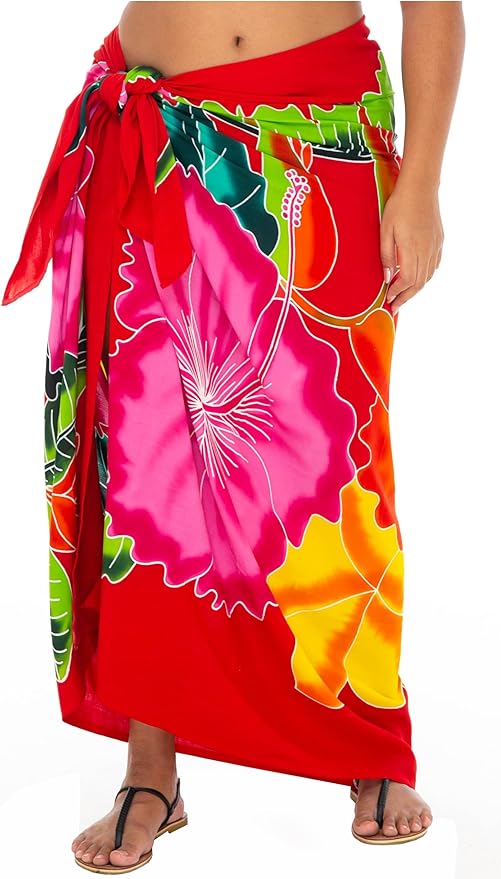 SHU - SHI Womens Plus Size Sarong Hibiscus Floral Pareo Cover Up - Flower Beach Wrap Long Pool Resort Skirt - Love ShuShi