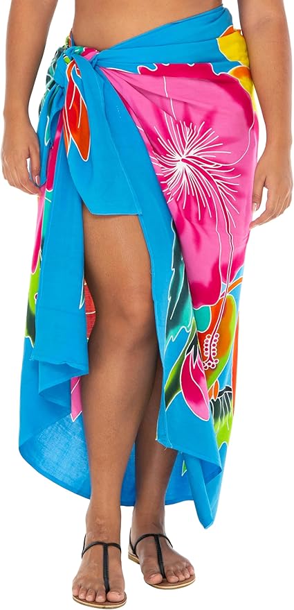 SHU - SHI Womens Plus Size Sarong Hibiscus Floral Pareo Cover Up - Flower Beach Wrap Long Pool Resort Skirt - Love ShuShi