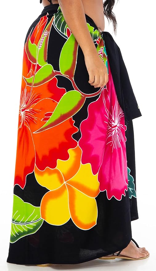 SHU - SHI Womens Plus Size Sarong Hibiscus Floral Pareo Cover Up - Flower Beach Wrap Long Pool Resort Skirt - Love ShuShi