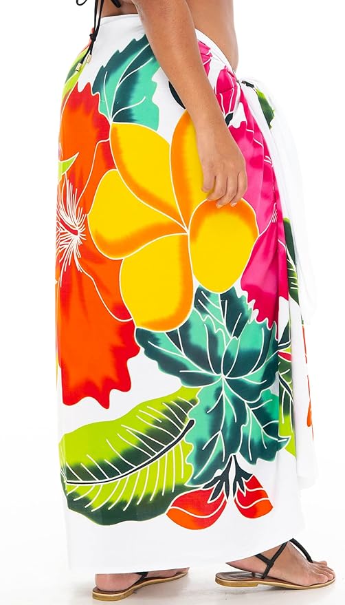 SHU - SHI Womens Plus Size Sarong Hibiscus Floral Pareo Cover Up - Flower Beach Wrap Long Pool Resort Skirt - Love ShuShi