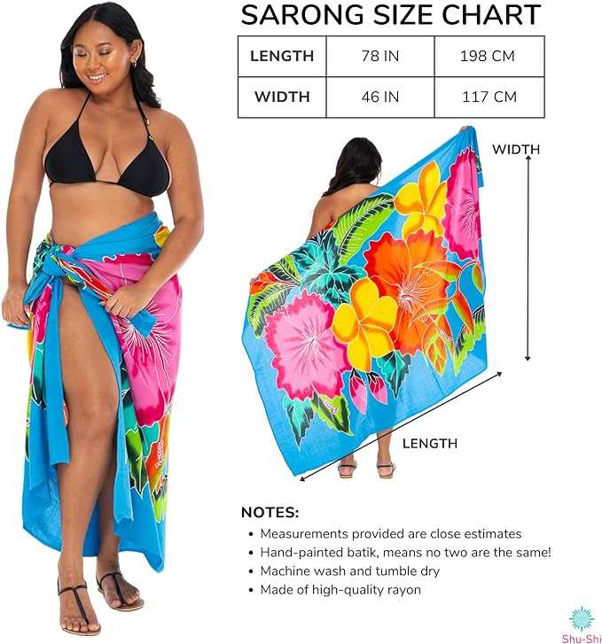 SHU - SHI Womens Plus Size Sarong Hibiscus Floral Pareo Cover Up - Flower Beach Wrap Long Pool Resort Skirt - Love ShuShi