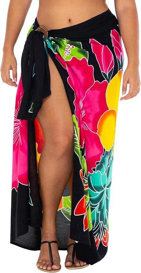 SHU - SHI Womens Plus Size Sarong Hibiscus Floral Pareo Cover Up - Flower Beach Wrap Long Pool Resort Skirt - Love ShuShi