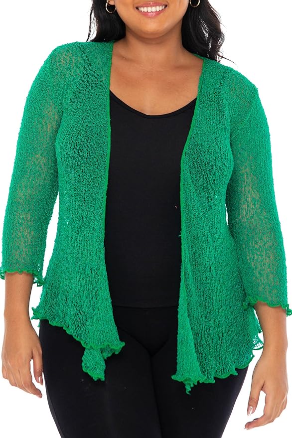 SHU - SHI Womens Plus Size Sheer Shrug Tie Top Open Front Cardigan Lightweight Knit Bolero XL 2X 3X 4X - Love ShuShi