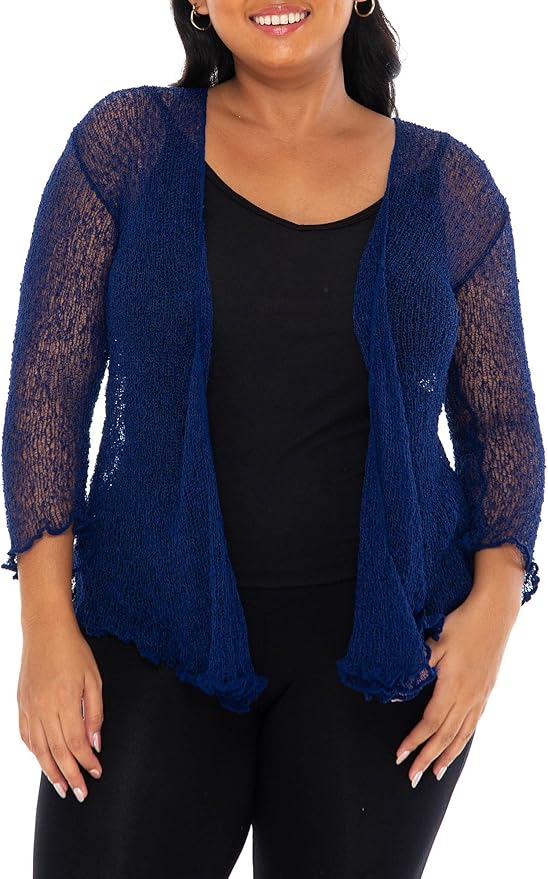 SHU - SHI Womens Plus Size Sheer Shrug Tie Top Open Front Cardigan Lightweight Knit Bolero XL 2X 3X 4X - Love ShuShi