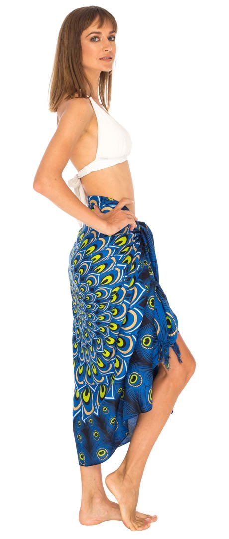 SHU - SHI Women's Sarong Beach Swimsuit Cover - Up Mandala Peacock Print with Clip - Love ShuShi