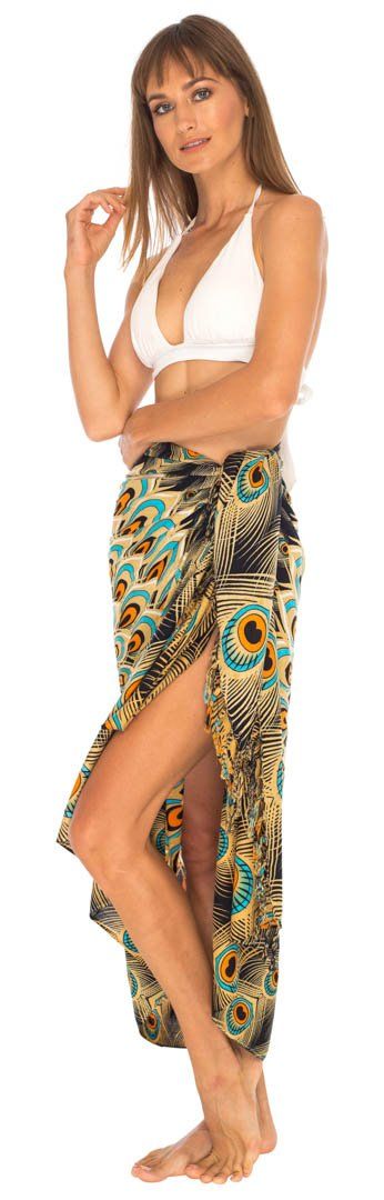 SHU - SHI Women's Sarong Beach Swimsuit Cover - Up Mandala Peacock Print with Clip - Love ShuShi