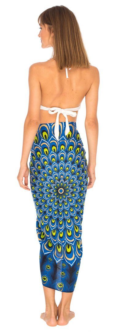 SHU - SHI Women's Sarong Beach Swimsuit Cover - Up Mandala Peacock Print with Clip - Love ShuShi