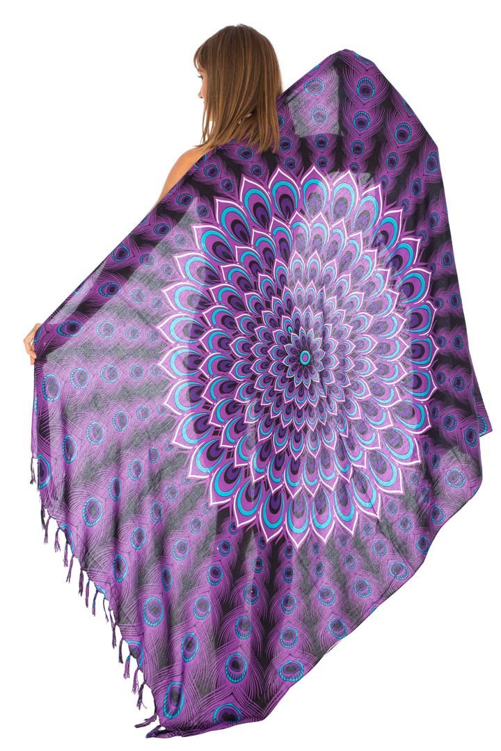 SHU - SHI Women's Sarong Beach Swimsuit Cover - Up Mandala Peacock Print with Clip - Love ShuShi