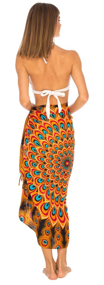 SHU - SHI Women's Sarong Beach Swimsuit Cover - Up Mandala Peacock Print with Clip - Love ShuShi