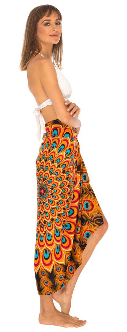 SHU - SHI Women's Sarong Beach Swimsuit Cover - Up Mandala Peacock Print with Clip - Love ShuShi