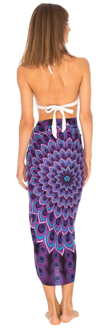 SHU - SHI Women's Sarong Beach Swimsuit Cover - Up Mandala Peacock Print with Clip - Love ShuShi