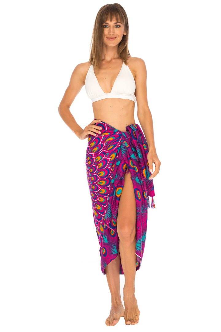 SHU - SHI Women's Sarong Beach Swimsuit Cover - Up Mandala Peacock Print with Clip - Love ShuShi