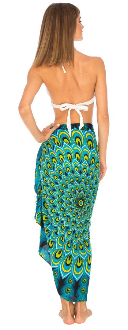 SHU - SHI Women's Sarong Beach Swimsuit Cover - Up Mandala Peacock Print with Clip - Love ShuShi