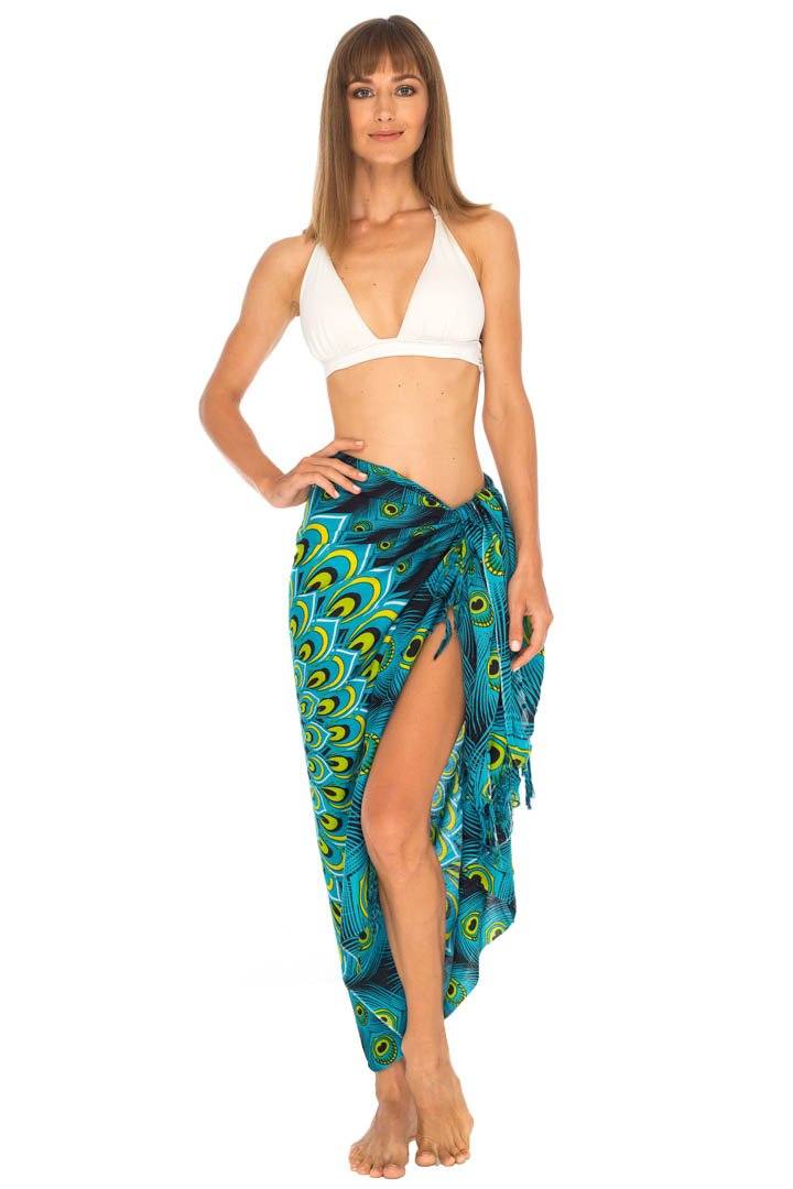 SHU - SHI Women's Sarong Beach Swimsuit Cover - Up Mandala Peacock Print with Clip - Love ShuShi