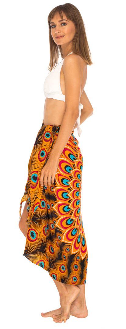 SHU - SHI Women's Sarong Beach Swimsuit Cover - Up Mandala Peacock Print with Clip - Love ShuShi