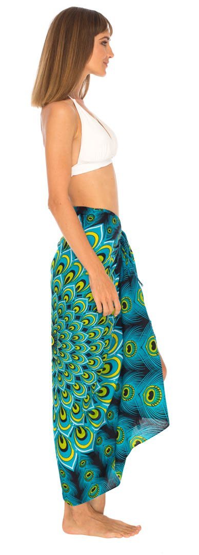 SHU - SHI Women's Sarong Beach Swimsuit Cover - Up Mandala Peacock Print with Clip - Love ShuShi