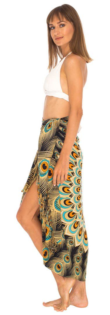 SHU - SHI Women's Sarong Beach Swimsuit Cover - Up Mandala Peacock Print with Clip - Love ShuShi