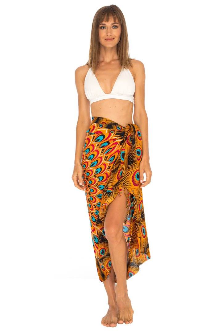 SHU - SHI Women's Sarong Beach Swimsuit Cover - Up Mandala Peacock Print with Clip - Love ShuShi