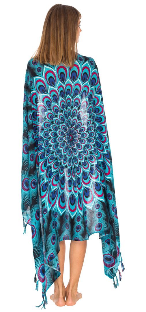 SHU - SHI Women's Sarong Beach Swimsuit Cover - Up Mandala Peacock Print with Clip - Love ShuShi