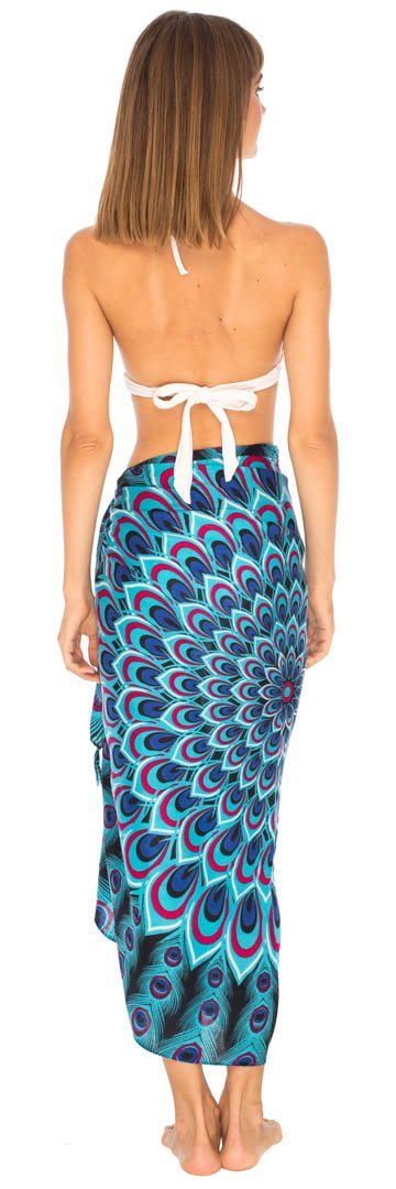 SHU - SHI Women's Sarong Beach Swimsuit Cover - Up Mandala Peacock Print with Clip - Love ShuShi