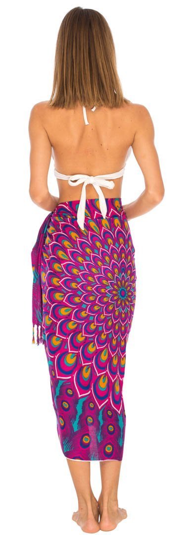 SHU - SHI Women's Sarong Beach Swimsuit Cover - Up Mandala Peacock Print with Clip - Love ShuShi