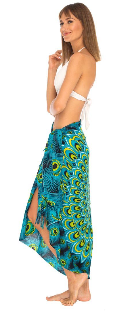 SHU - SHI Women's Sarong Beach Swimsuit Cover - Up Mandala Peacock Print with Clip - Love ShuShi