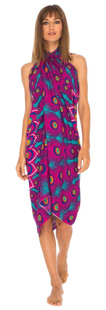 SHU - SHI Women's Sarong Beach Swimsuit Cover - Up Mandala Peacock Print with Clip - Love ShuShi