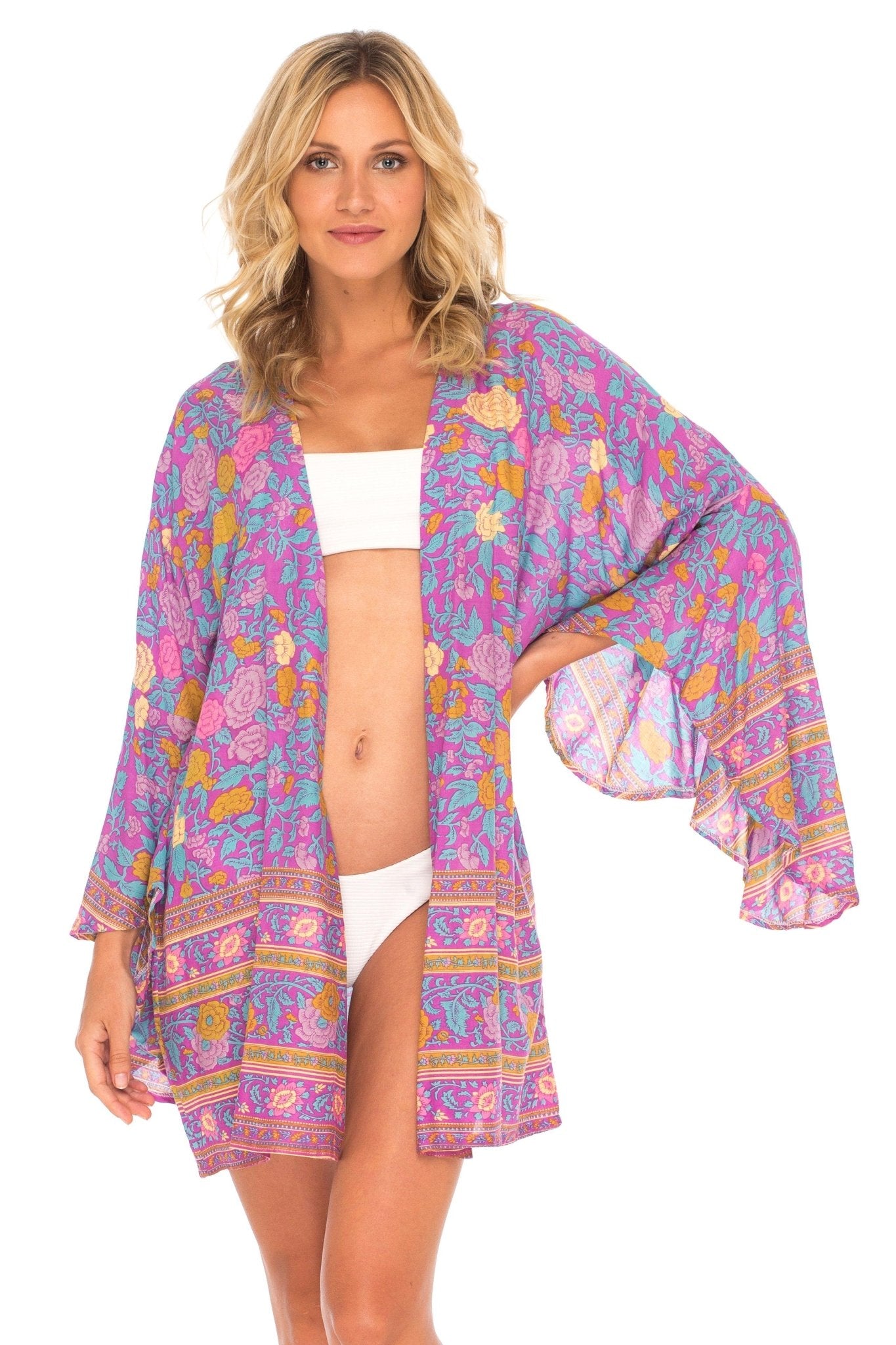 SHU - SHI Women's Sheer Kimono Cardigan Cover - Up | Loose Open Front Beach Kimono - Love ShuShi