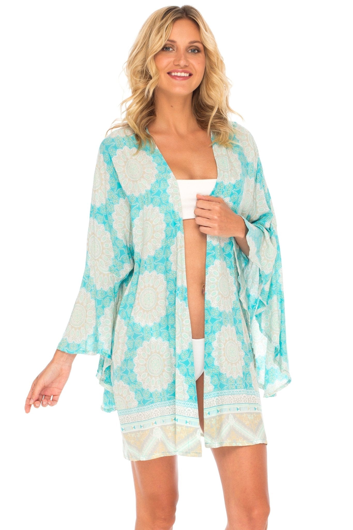 SHU - SHI Women's Sheer Kimono Cardigan Cover - Up | Loose Open Front Beach Kimono - Love ShuShi