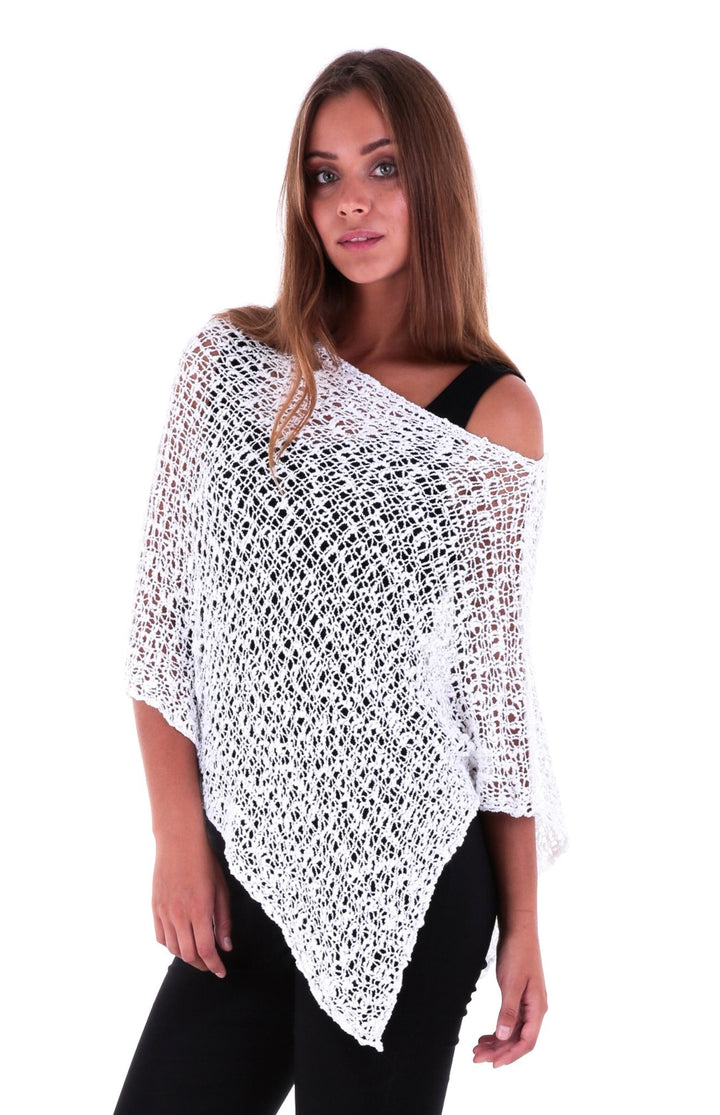 SHU - SHI Women's Sheer Lightweight Knit Poncho Shrug - Summer Popcorn Cape - Love ShuShi