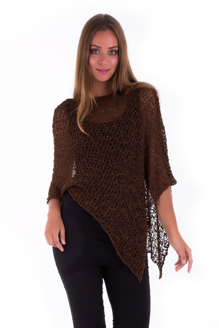 SHU - SHI Women's Sheer Lightweight Knit Poncho Shrug - Summer Popcorn Cape - Love ShuShi