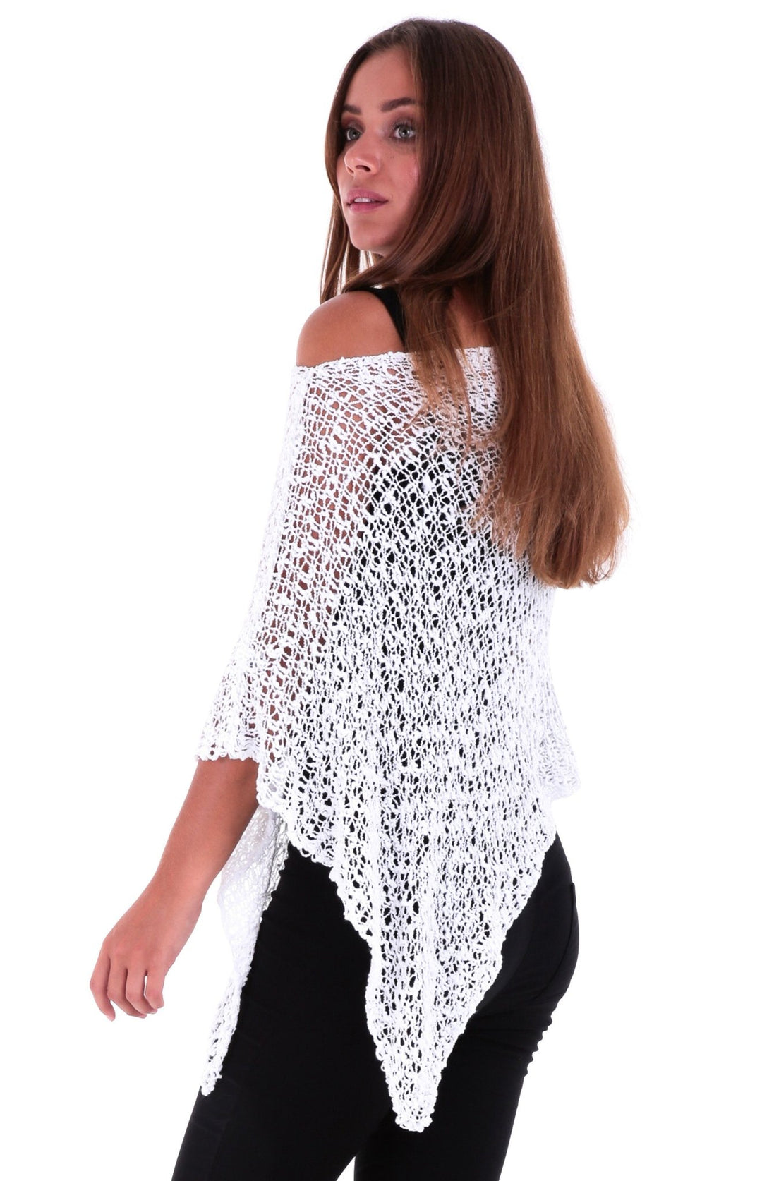 SHU - SHI Women's Sheer Lightweight Knit Poncho Shrug - Summer Popcorn Cape - Love ShuShi