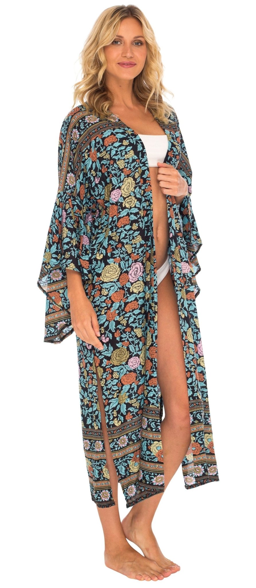 SHU - SHI Women's Sheer Loose Kimono Cardigan Cover - Up - Open Front Beach Kimono - Love ShuShi