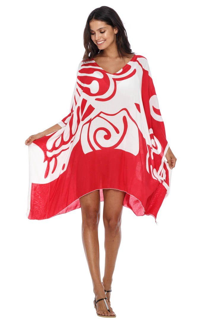 SHU - SHI Women's Short Beach Caftan - Butterfly Loose Swimsuit Cover - Up, Poncho Tunic Dress - Love ShuShi